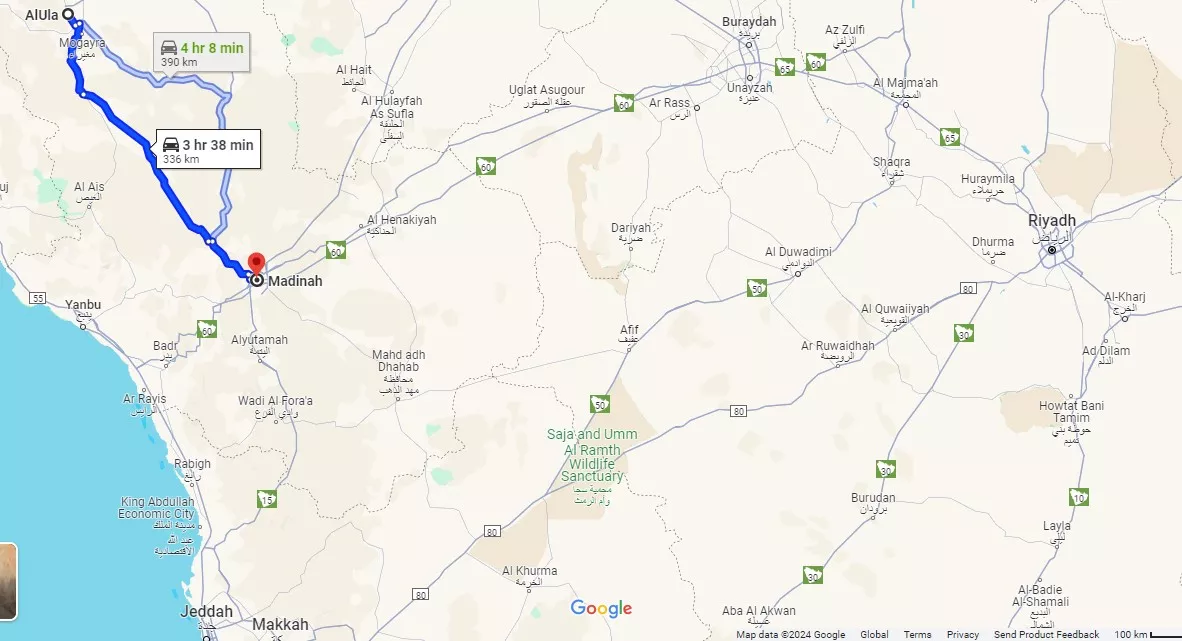 AlUla Tourist Map AlUla Map showing key tourist attractions and landmarks